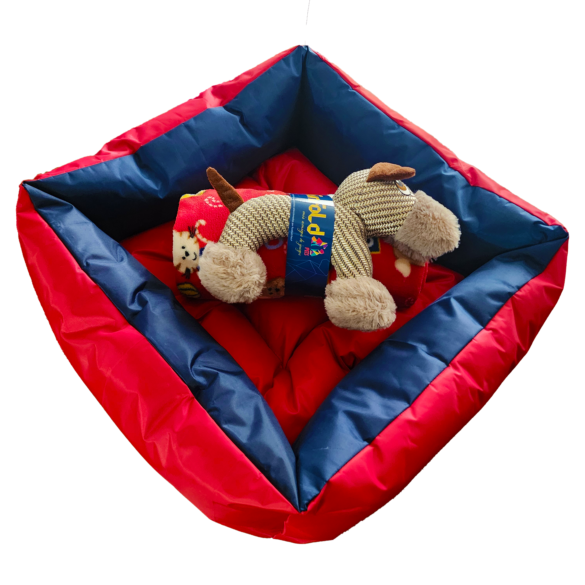 Set de cama, mantita y peluche. Personalizada con el nombre de tu peludo.