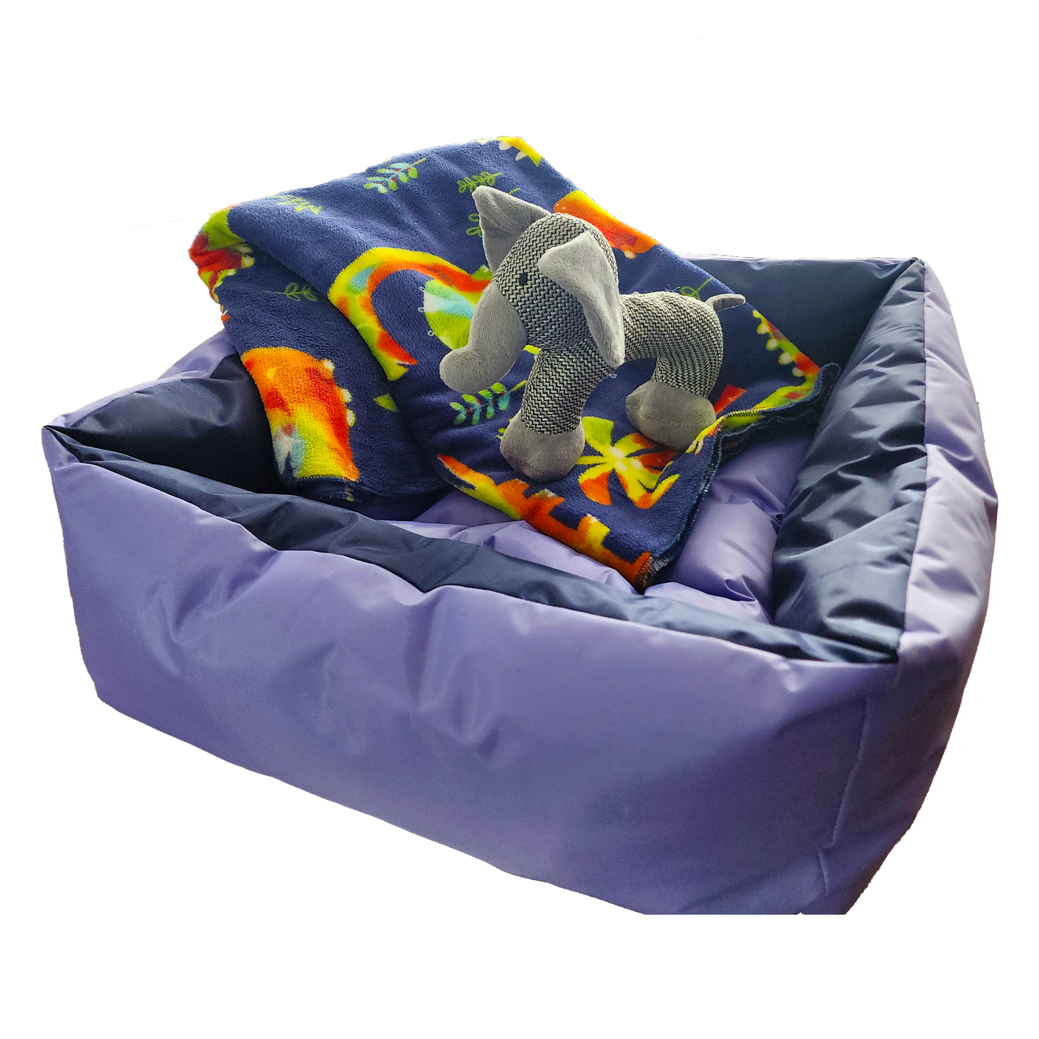 Set de cama, mantita y peluche. Personalizada con el nombre de tu peludo.