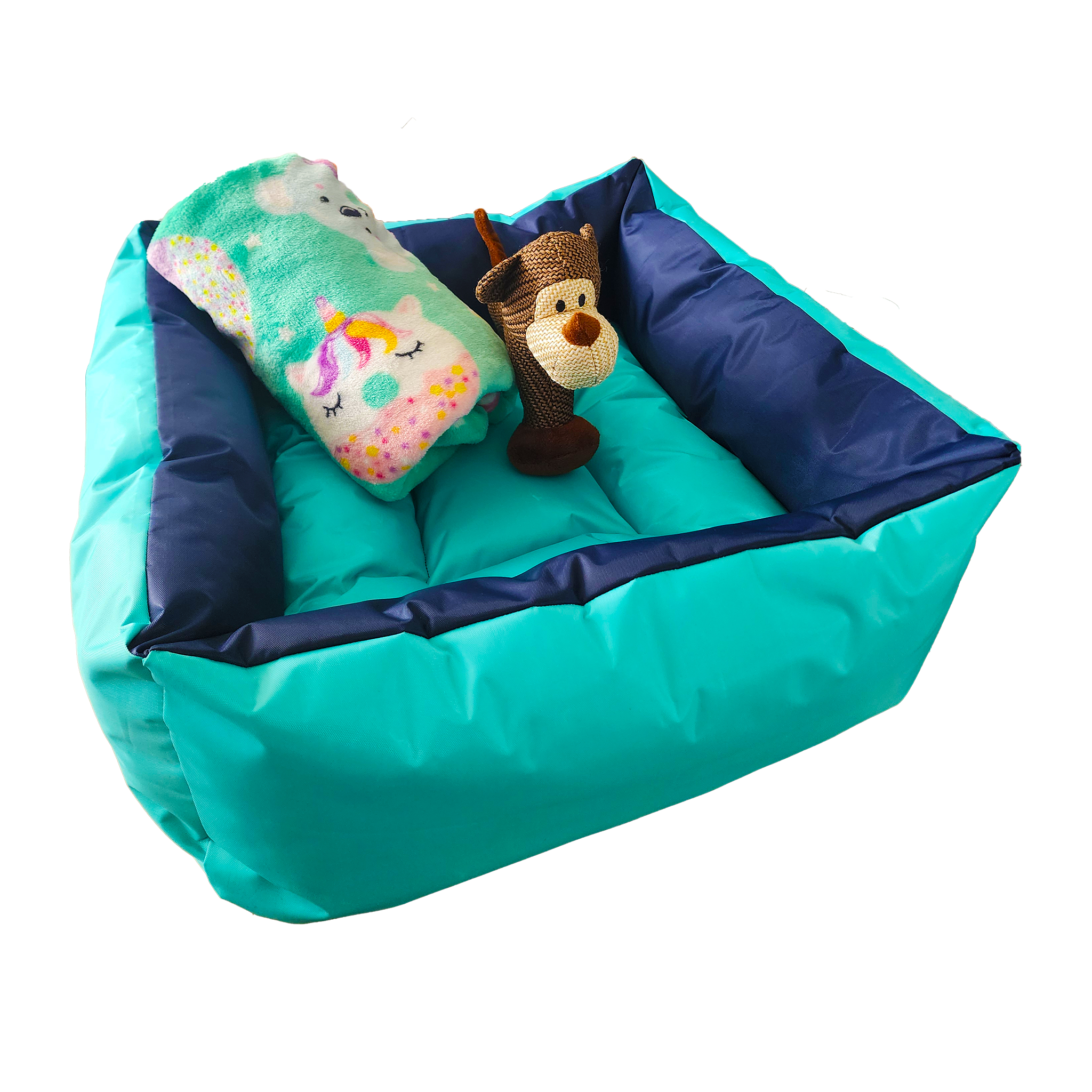 Set de cama, mantita y peluche. Personalizada con el nombre de tu peludo.