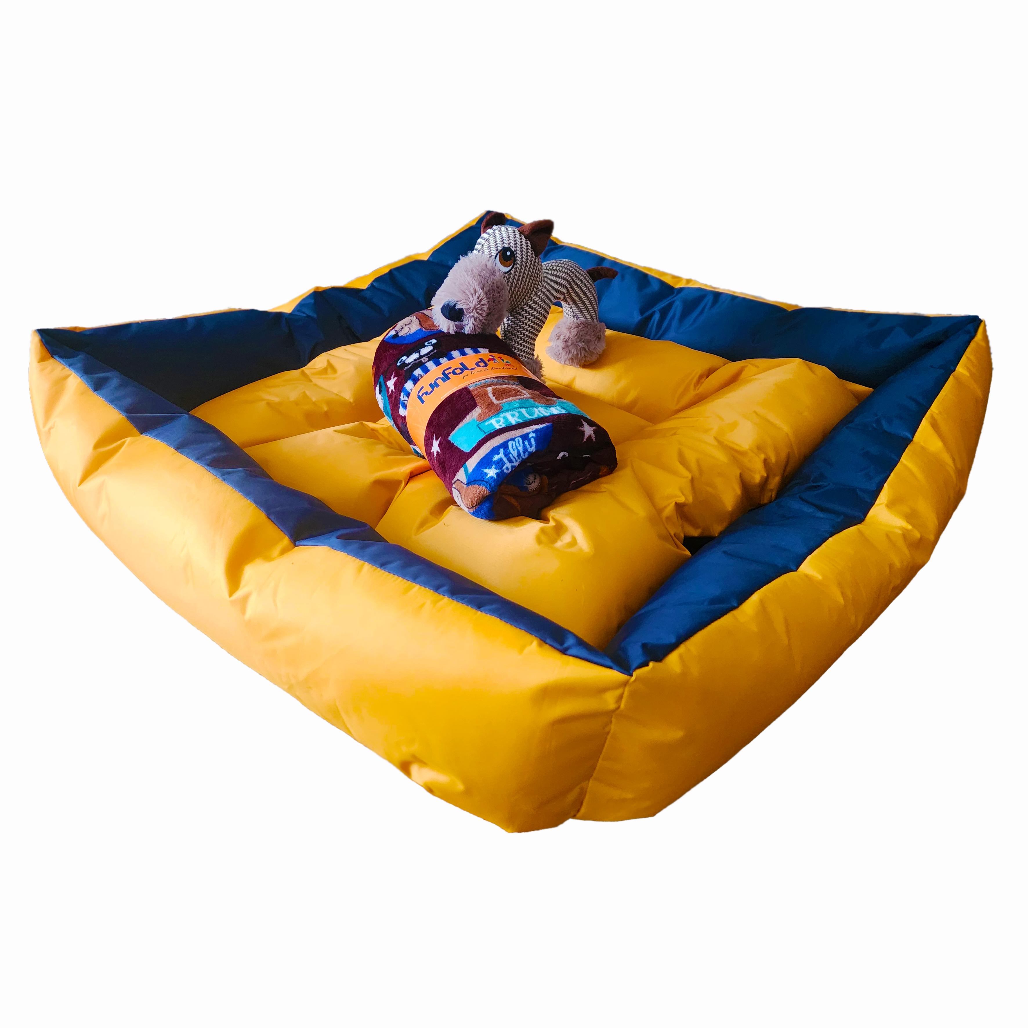 Set de cama, mantita y peluche. Personalizada con el nombre de tu peludo.